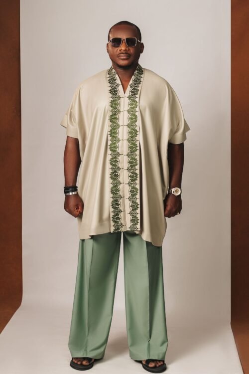 Green Kaftan with front embroidery