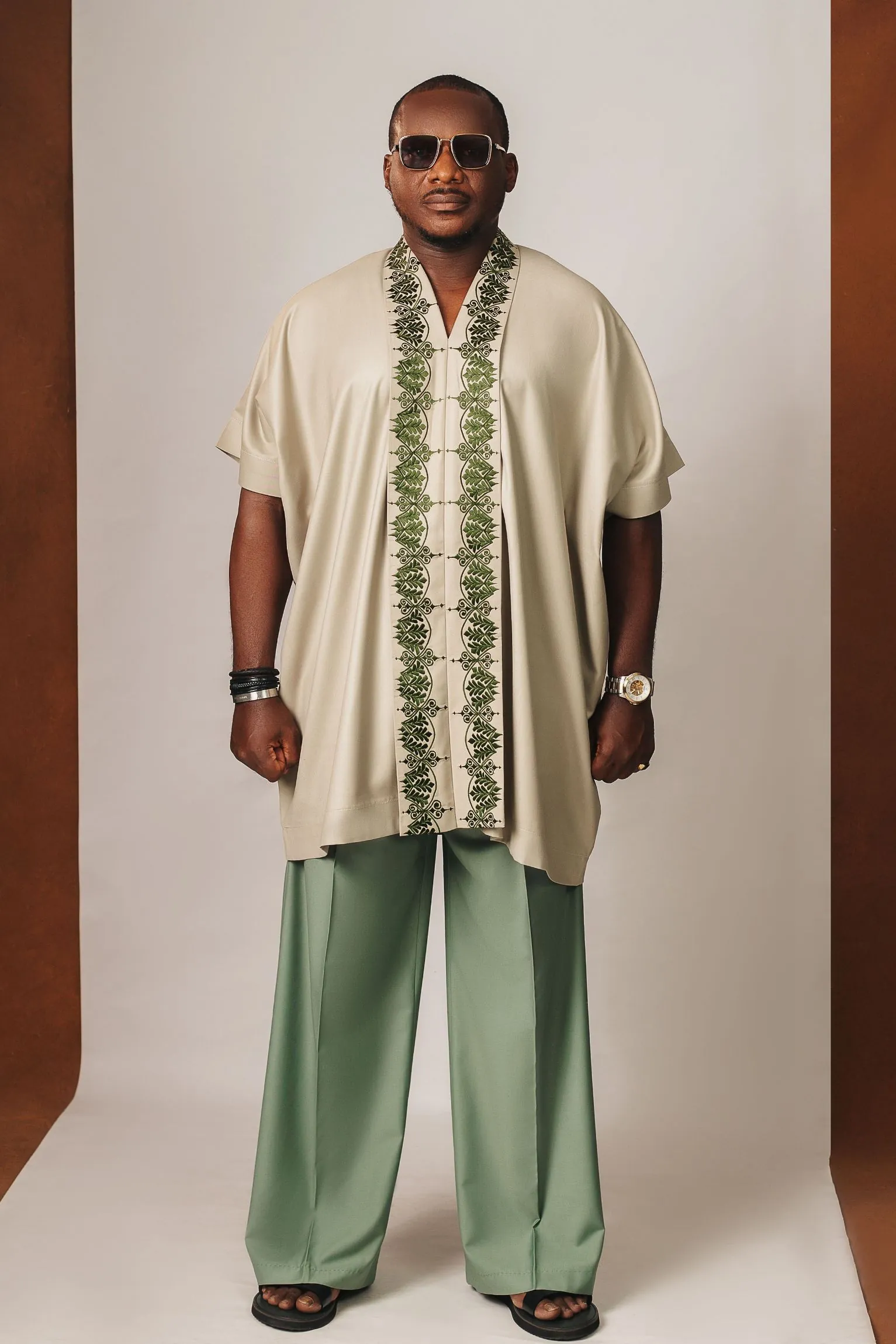 Green Kaftan with front embroidery