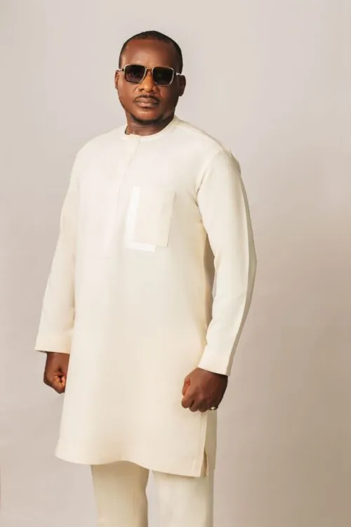 Long Sleeve Cream Kaftan with Pocket Design