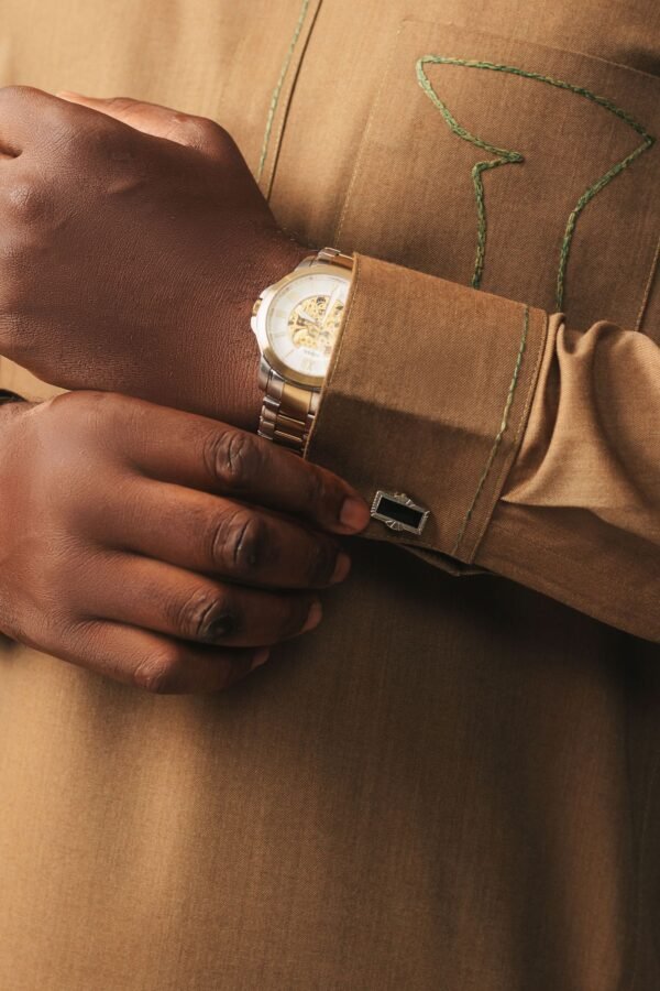 Long Sleeve Brown Kaftan with Pocket Embroidery - Image 3