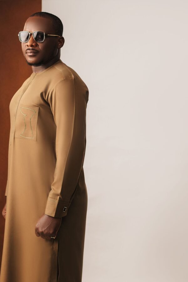 Long Sleeve Brown Kaftan with Pocket Embroidery - Image 2