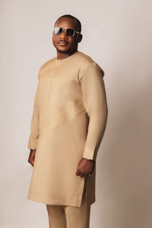 Long Sleeve Cream Kaftan with pocket design