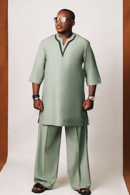 Sage Green kaftan with neck cut