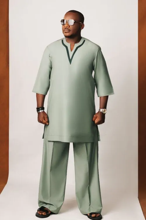 Sage Green kaftan with neck cut