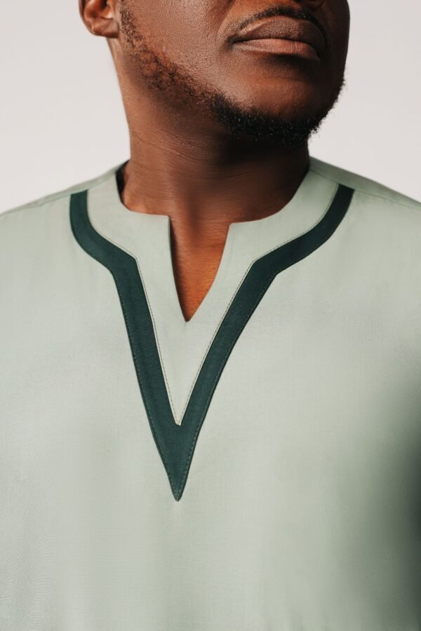 Sage Green kaftan with neck cut - Image 2