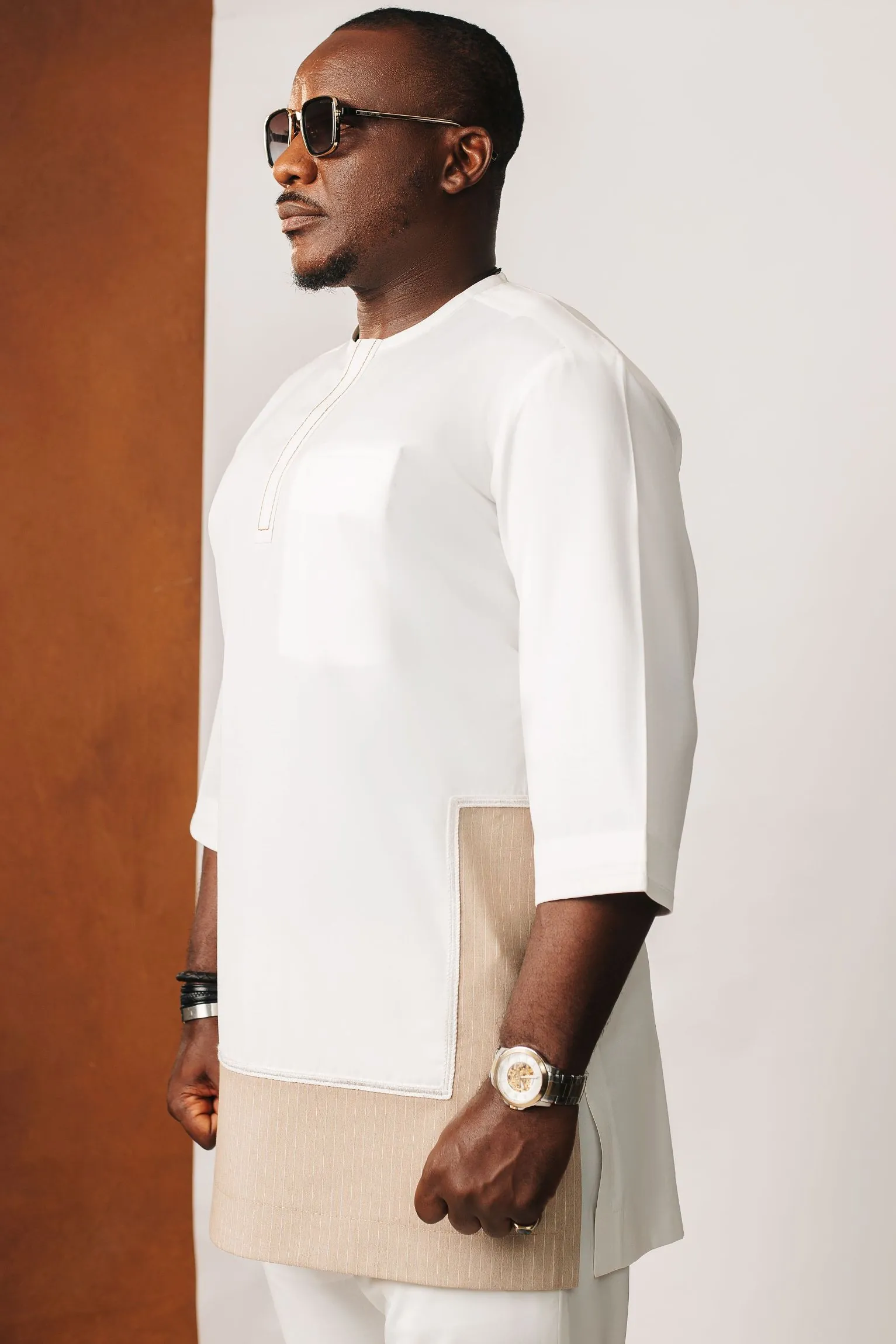 White & Brown mixed kaftan - Image 4