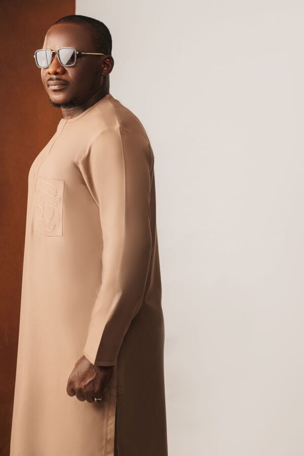 Long Sleeve Brown Kaftan with Scattern Packet Pocket - Image 3